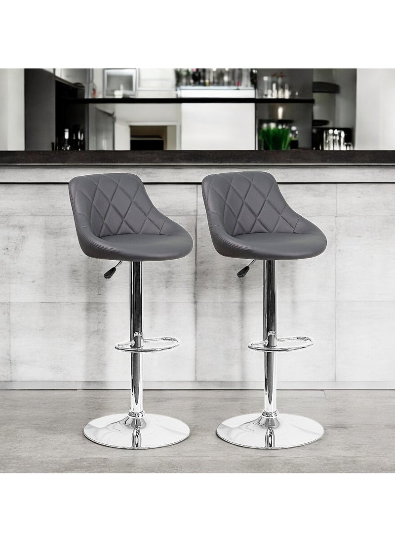 SBF Height Adjustable Bar Stools | Set of 2 PU Leather Swivel Chairs with Backrest and Footrest | Hydraulic Chrome Base for Kitchen & Dining, Grey