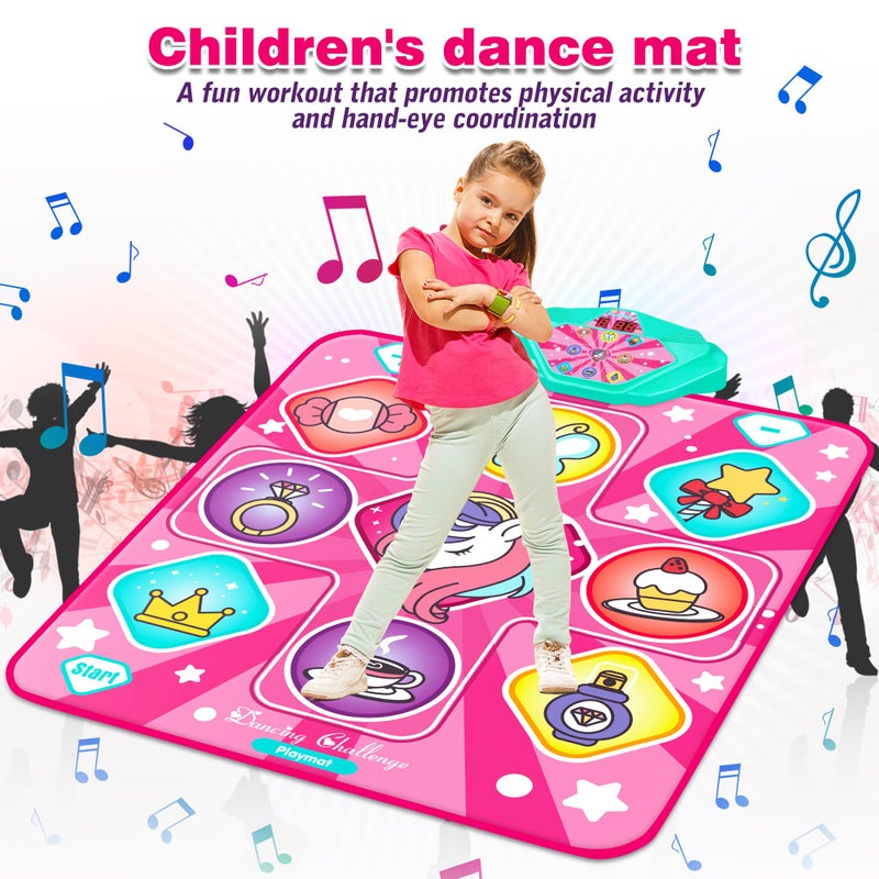 Kusntin Unicorn Dance Mat, Dance Mixer Rhythm Step Play Mat, Pink Dance Pad with LED Lights, Adjustable Volume, Built-in Music, 5 Game Modes, Xmas B-Day Gifts for 3-12 Years Old Girls Toys - Image 5