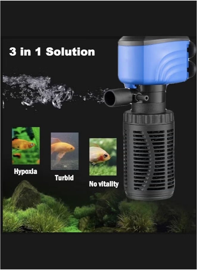 Ailily Silent Internal Aquarium Filter Clean Water and Air Pump and Waves Healthy Fish and Turtles 6W 600L/H Bluish Black Color - Image 2