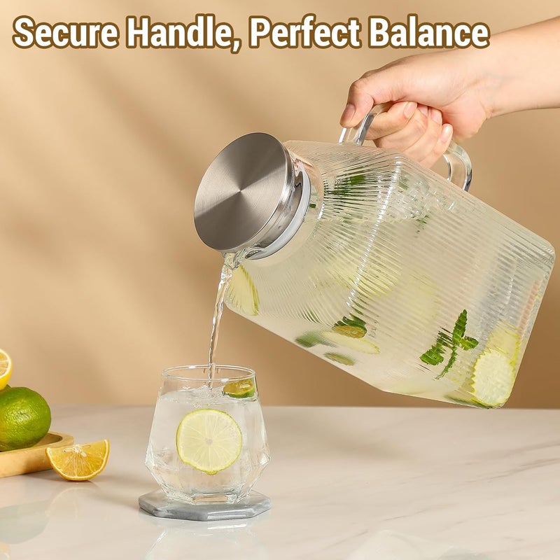 Snuvid 1 Gallon thickened Square Glass Pitcher with Lid, Classic Stripes Water Pitchers for Fridge, Borosilicate Glass Carafe for Hot/Cold Brew Drink, Extra Large Jug with Handle for Iced Tea, Coffee, Juice - Image 5
