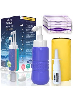 TONELIFE TONELIFE Sinus Rinse Kit 300ml+40Packets Nasal Salt -Nasal Wash Saline Packet Refills-Nose Cleaner-Neti Pot with Powdered Saline Convenient Packets for Adult Kids Nose Clean,Blue 