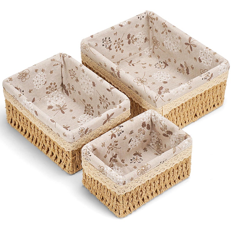 Amaredom Floral Wicker Baskets, Handwoven Multi-size 3-Pack Storage Baskets Set, Perfect For Home Organizing, Storage and DÃ©cor - Beige - Image 1