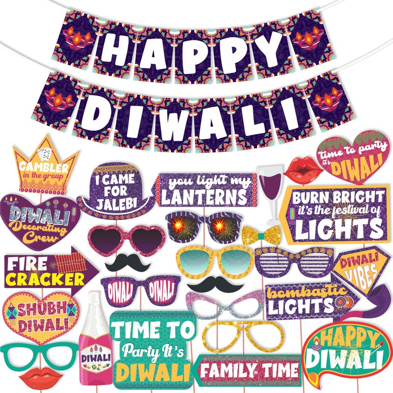 Wobbox Diwali Decoration Items for Home Set which Includes Diwali Props for Photoshoot, Diwali Photo Props, Happy Diwali Banner, Shubh Diwali Banner, Diwali Decoration Items (FP5848) - Image 1
