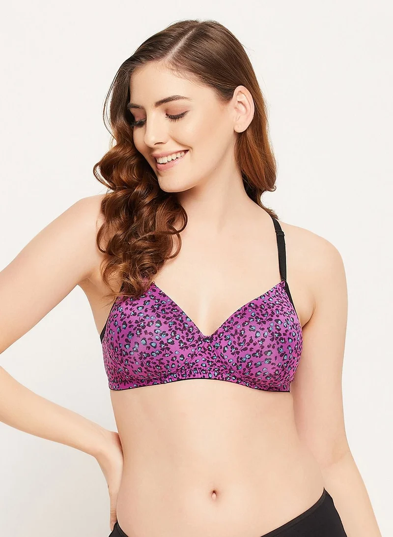 كلوفيا Clovia Padded Non-Wired Full Cup Floral Print Multiway T-Shirt Bra In Purple