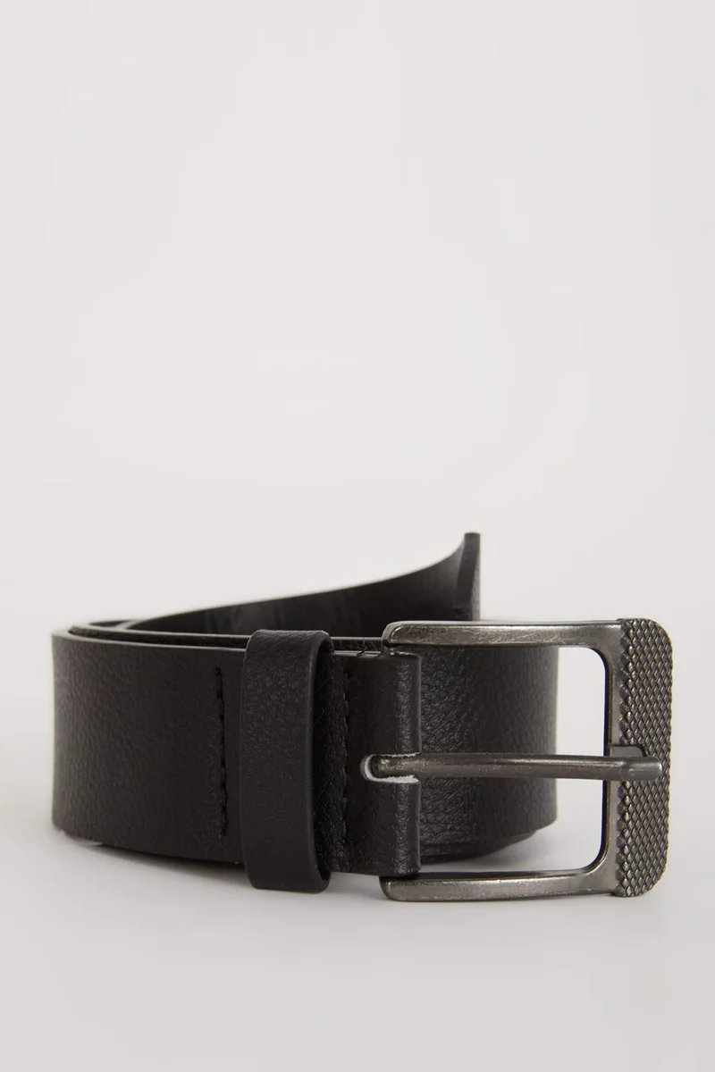 Man Rectangle Clasp Faux Leather Jean Belt