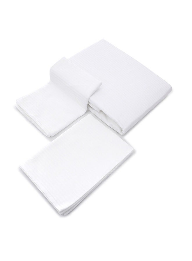 MEHALLA MEHALLA Fitted Sheet Set - Satin Stripe 4mm - Single White-100% Egyptian Cotton  - Image 3