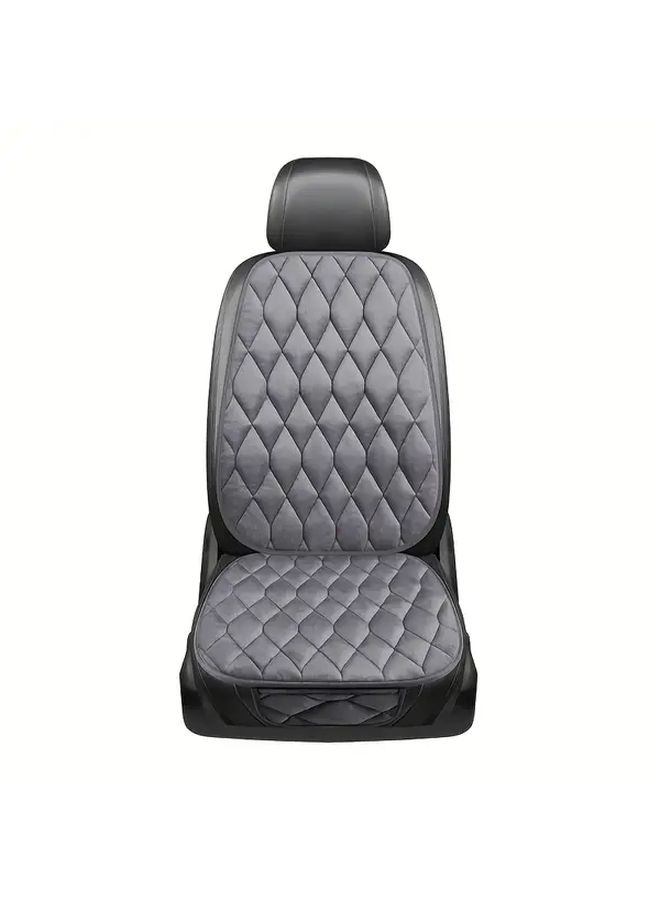 Beige Velvet Car Cushion Set 2PCS with Storage Pocket Universal Foam Seat Cover - Image 1