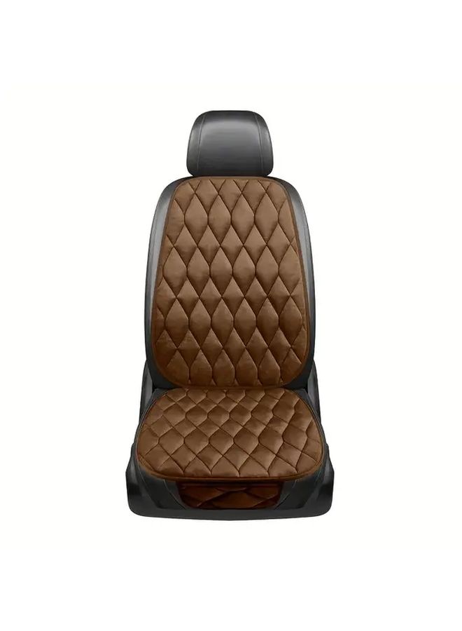 Beige Velvet Car Cushion Set 2PCS with Storage Pocket Universal Foam Seat Cover - Image 4