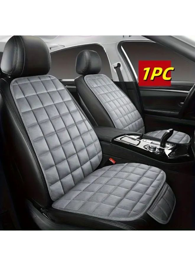 Beige Velvet Car Cushion Set 2PCS with Storage Pocket Universal Foam Seat Cover - Image 2