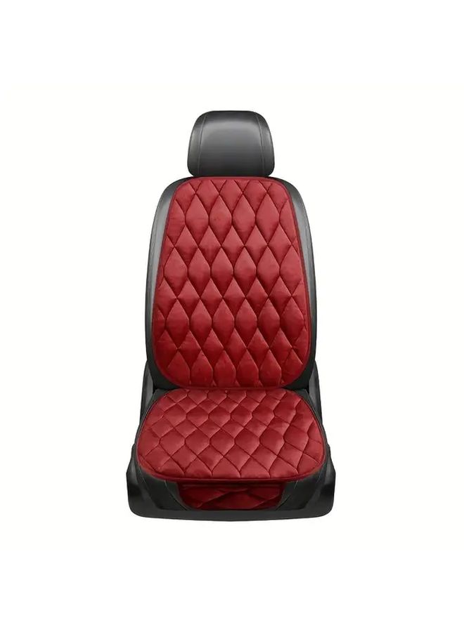 Beige Velvet Car Cushion Set 2PCS with Storage Pocket Universal Foam Seat Cover - Image 5