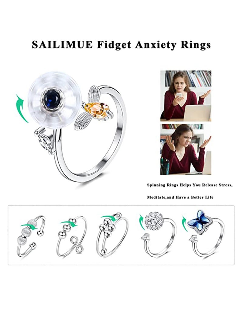 Generic - 6 Pcs Silver Plated Rings Set, Fidget Anxiety Rings for Women, Adjustable Open Ring Set, Stack Rings Above Knuckle, Stress Relief Stackable Rings, Gift for Women Men Girls - Image 1