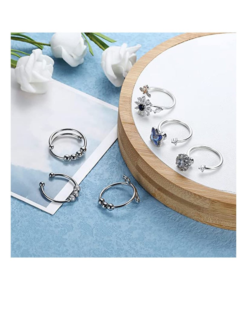 Generic - 6 Pcs Silver Plated Rings Set, Fidget Anxiety Rings for Women, Adjustable Open Ring Set, Stack Rings Above Knuckle, Stress Relief Stackable Rings, Gift for Women Men Girls - Image 1