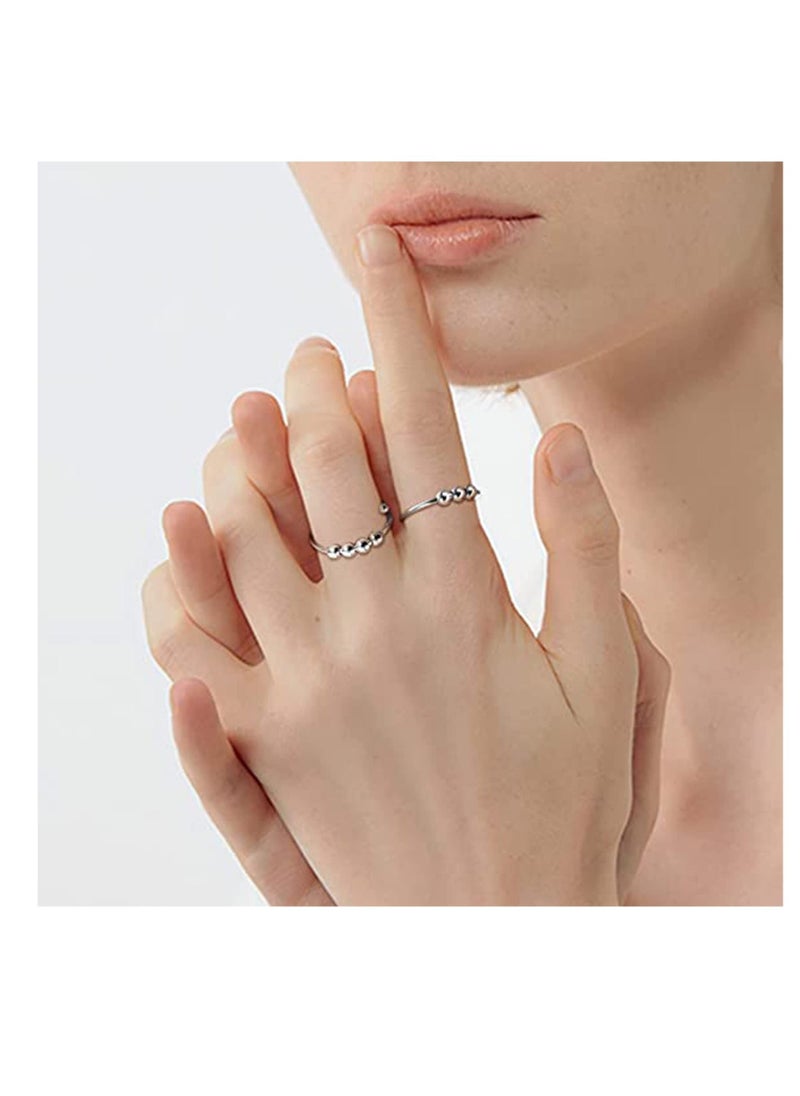 Generic - 6 Pcs Silver Plated Rings Set, Fidget Anxiety Rings for Women, Adjustable Open Ring Set, Stack Rings Above Knuckle, Stress Relief Stackable Rings, Gift for Women Men Girls - Image 1