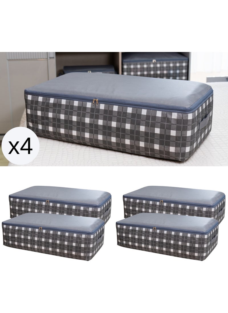 Nacarev - 4 Pieces Mega Size Square Patterned Plaid Gray Bed Base Pillow Quilt Clothes Organizer Bag Set 75X40X20 cm - Image 1