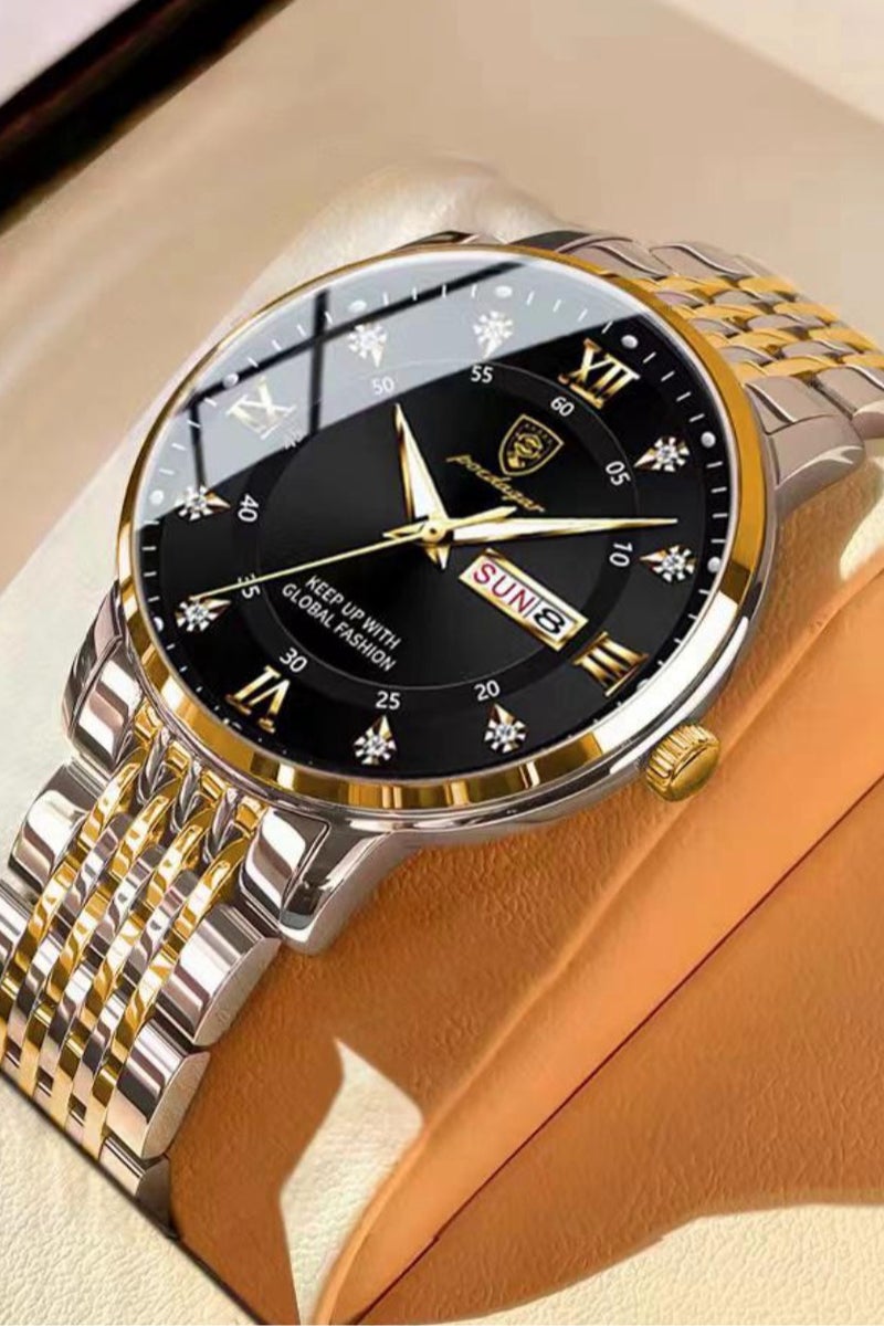 پوداجار ساعة رجالية من الفولاذ المقاوم للصدأ، ساعات كوارتز للأعمال مقاومة للماء، مضيئة، تاريخ الأسبوع، ساعة يد رجالية - 42 ملم - Image 1