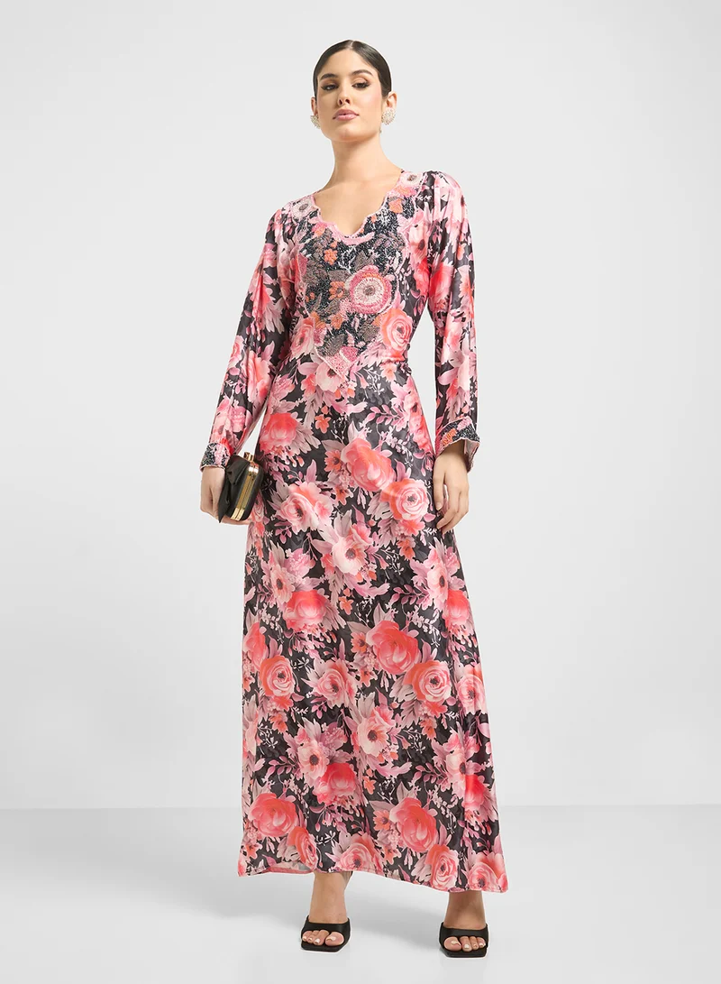 ARABIAN CLOSET Embellished Belted Jalabiya