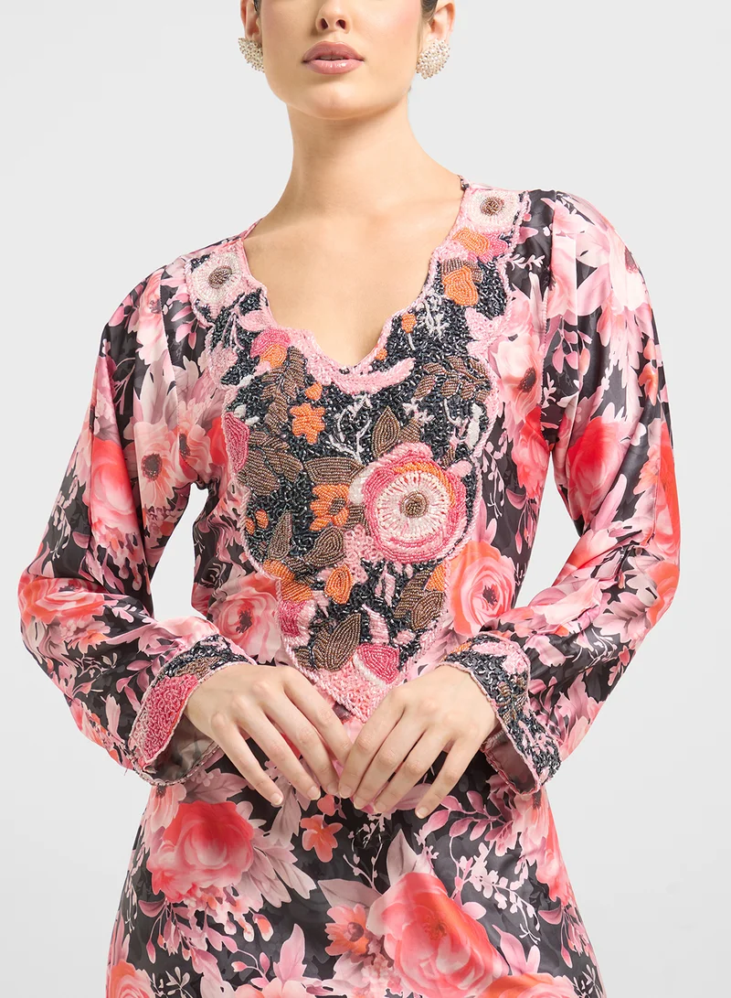 ARABIAN CLOSET Embellished Belted Jalabiya