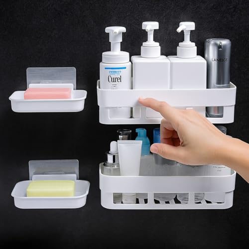 perpetual Bathroom Organiser, Self Adhesive Bathroom Shelf for Wall, Washroom Organizer, Bathroom Rack Stand Without Drilling, SOAD Dish Holder (1Shelf + 1Soap Dish) - Image 1