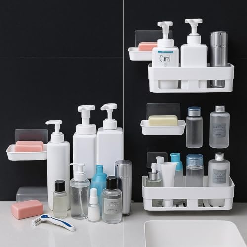 perpetual Bathroom Organiser, Self Adhesive Bathroom Shelf for Wall, Washroom Organizer, Bathroom Rack Stand Without Drilling, SOAD Dish Holder (1Shelf + 1Soap Dish) - Image 2