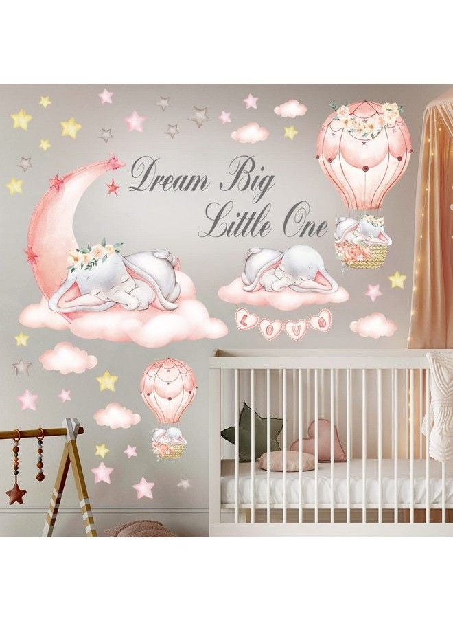 Decowall - Sg2203 Dream Big Little One Wall Stickers Elephant Quote Moon Stars Decal For Kids Baby Bedroom Nursery Living Room Art Home Decor Decoration Removable Baby Girl Pink - Image 1