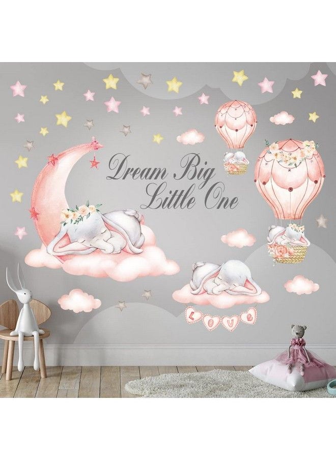 Decowall - Sg2203 Dream Big Little One Wall Stickers Elephant Quote Moon Stars Decal For Kids Baby Bedroom Nursery Living Room Art Home Decor Decoration Removable Baby Girl Pink - Image 1
