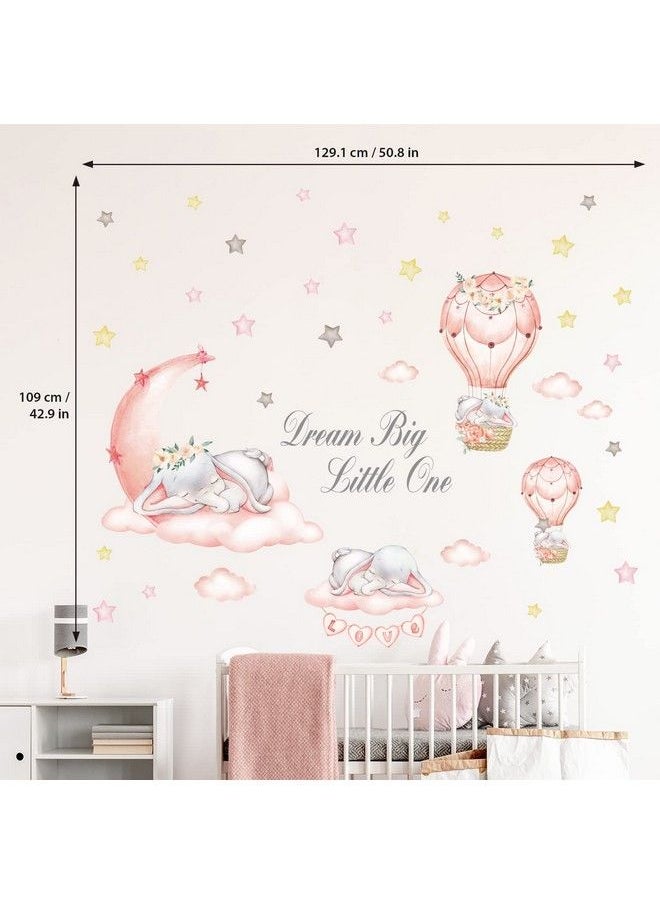 Decowall - Sg2203 Dream Big Little One Wall Stickers Elephant Quote Moon Stars Decal For Kids Baby Bedroom Nursery Living Room Art Home Decor Decoration Removable Baby Girl Pink - Image 1