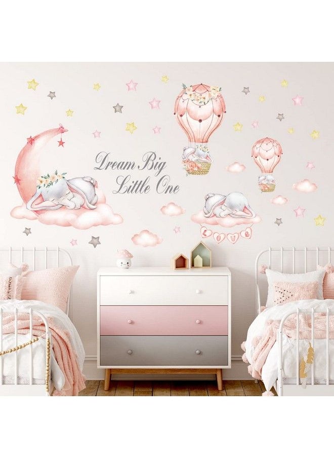 Decowall - Sg2203 Dream Big Little One Wall Stickers Elephant Quote Moon Stars Decal For Kids Baby Bedroom Nursery Living Room Art Home Decor Decoration Removable Baby Girl Pink - Image 1