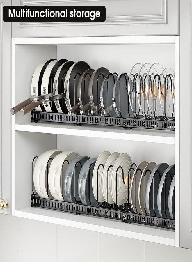 WUETOAYA Expandable Pots and Pans Organizer Rack, Pot Lid Kitchen Cabinet Organizer Holder with 10 Adjustable Compartment, Kitchen Cabinet Organizer for Pots, Pans, Lids & Bakeware, Countertop Storage - Image 3