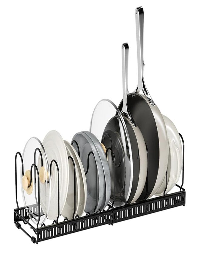 WUETOAYA Expandable Pots and Pans Organizer Rack, Pot Lid Kitchen Cabinet Organizer Holder with 10 Adjustable Compartment, Kitchen Cabinet Organizer for Pots, Pans, Lids & Bakeware, Countertop Storage - Image 1