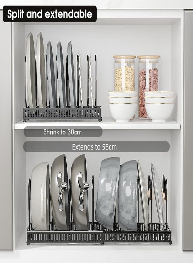 WUETOAYA Expandable Pots and Pans Organizer Rack, Pot Lid Kitchen Cabinet Organizer Holder with 10 Adjustable Compartment, Kitchen Cabinet Organizer for Pots, Pans, Lids & Bakeware, Countertop Storage - Image 2