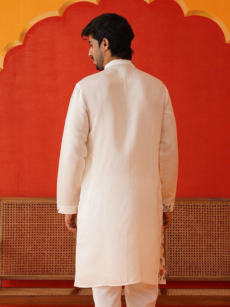 Jompers White Floral Embroidered and Sequins Kurtas (White, XL) - Image 2