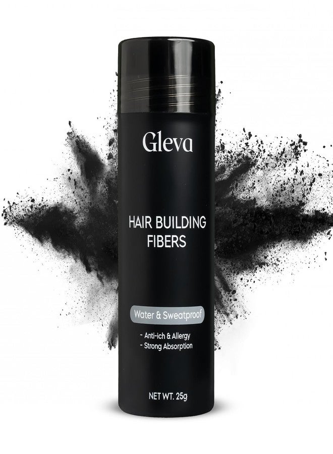 Gleva Hair Building Fibers - Powder Thickener, Topper For Fine- Natural Filler Instantly Conceals Hair Loss - Bald Spots Filler For Women & Men (Black), 25 Grams - Image 1