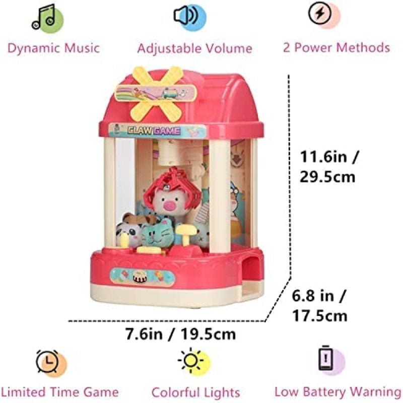 Mini Claw Machine: 8 Inches Sturdy Plastic Case With Adjustable Music, Lights - Skill-building Arcade Grabber Game For Kids 3+, Home Parties, Birthday Gifts - Image 2
