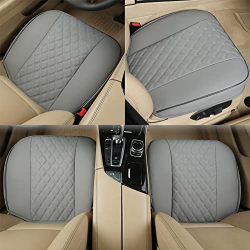 Black Panther 1 Pair PU Front Car Seat Covers, Front Seat Protectors Compatible with 95% Vehicles, Anti-Slip & Full Wrapping Edge, Diamond Pattern Embroidery (W 21.26''×D 20.86”) - Light Gray - Image 2