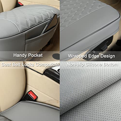 Black Panther 1 Pair PU Front Car Seat Covers, Front Seat Protectors Compatible with 95% Vehicles, Anti-Slip & Full Wrapping Edge, Diamond Pattern Embroidery (W 21.26''×D 20.86”) - Light Gray - Image 4