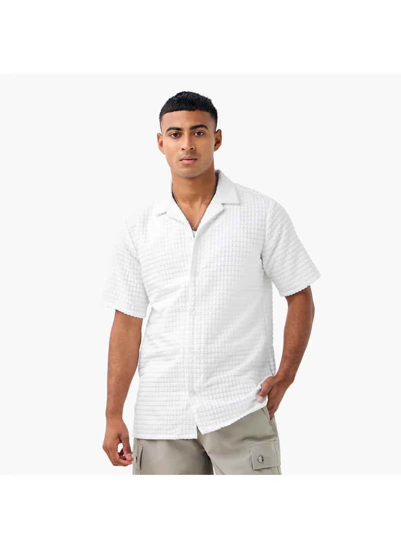 FAV Regular Fit Dobby Textured Shirt with Camp Collar and Short Sleeves