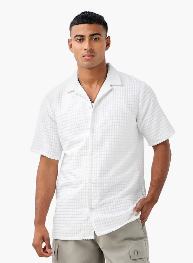 Splash FAV Regular Fit Dobby Textured Shirt with Camp Collar and Short Sleeves