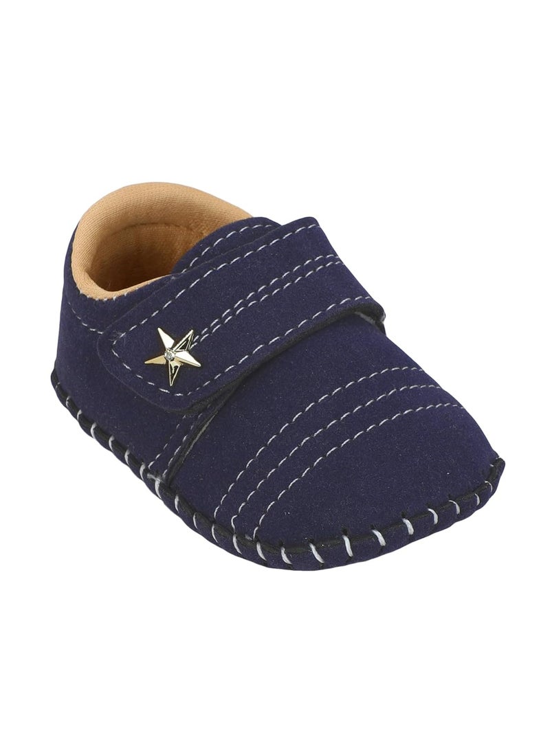 PureSole Baby Boy Soft Sole Moccasins | Brown Suede Velvet Crib Shoes with Star Accent | Non-Slip Infant First Walker Shoes | Newborns & Toddlers (6–12 Months) - Image 1