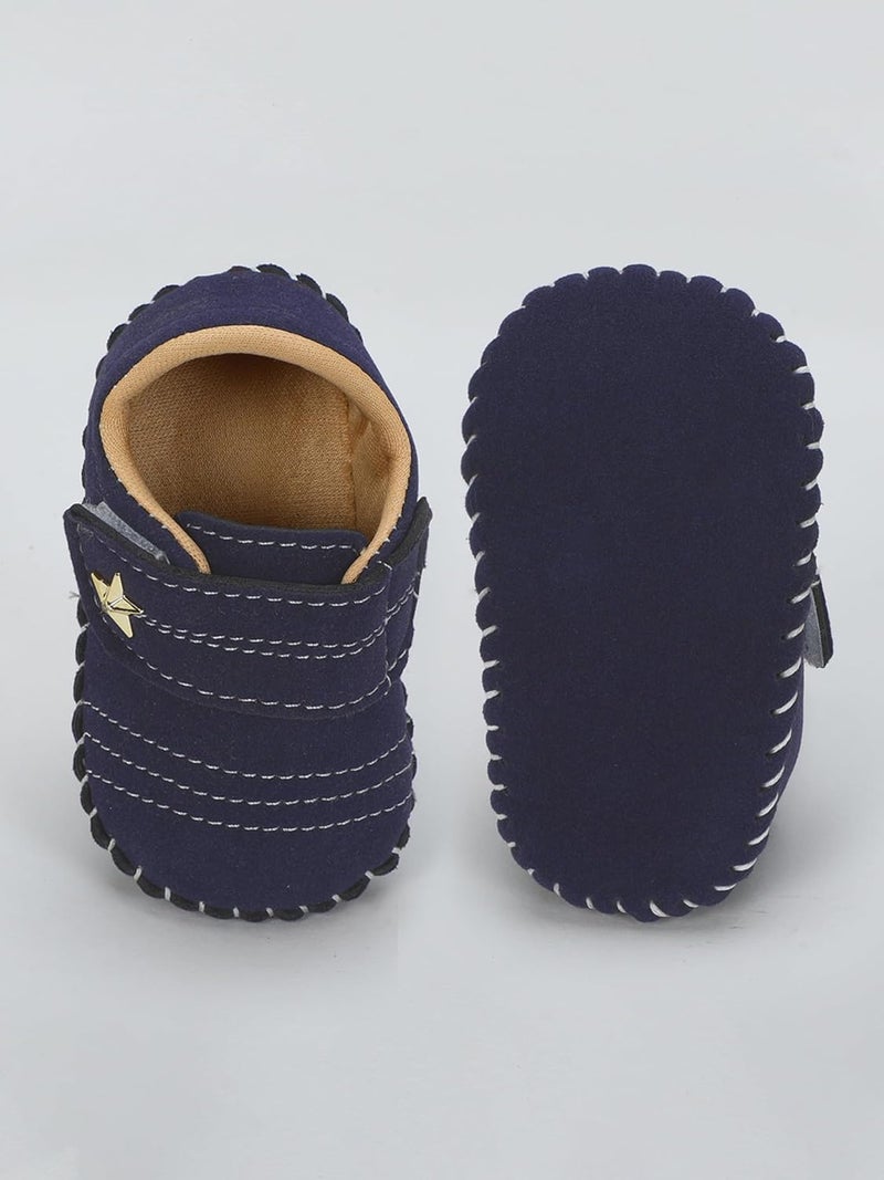 PureSole Baby Boy Soft Sole Moccasins | Brown Suede Velvet Crib Shoes with Star Accent | Non-Slip Infant First Walker Shoes | Newborns & Toddlers (6–12 Months) - Image 2