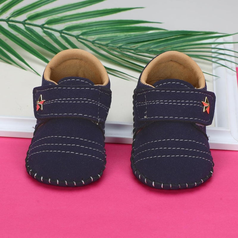 PureSole Baby Boy Soft Sole Moccasins | Brown Suede Velvet Crib Shoes with Star Accent | Non-Slip Infant First Walker Shoes | Newborns & Toddlers (6–12 Months) - Image 4