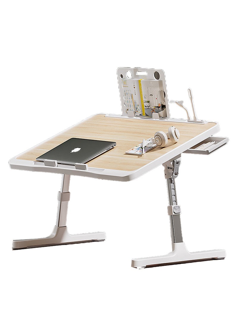 Kidle Laptop Desk for Bed Height Adjustable, Lap Bed Table with USB/Storage Drawer/Cup Holder/Tablet Stand/Book Shelf, Foldable Breakfast Tray Portable for Reading Writing, Bed, Sofa & Floor+ Drawer + Bookshelf + USB  - Image 1