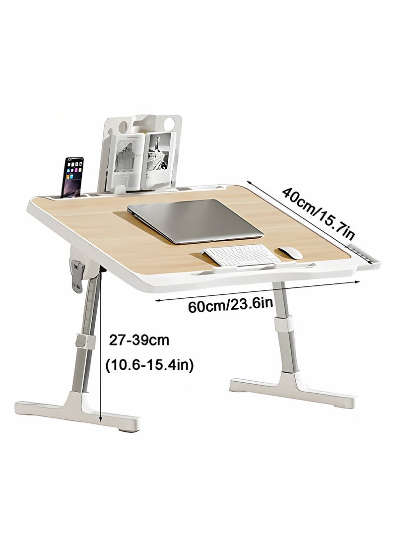 Laptop Desk for Bed Height Adjustable, Lap Bed Table with USB/Storage Drawer/Cup Holder/Tablet Stand/Book Shelf, Foldable Breakfast Tray Portable for Reading Writing, Bed, Sofa & Floor+ Drawer + Bookshelf + USB
