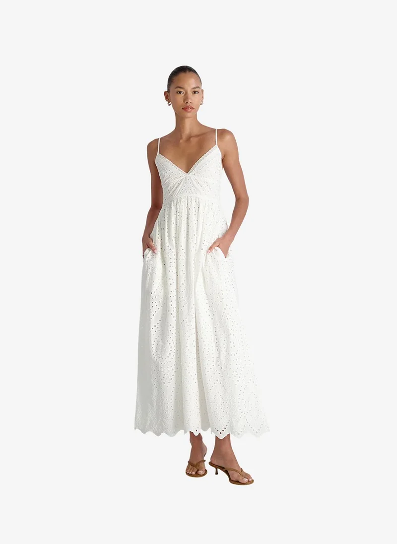Women's Summer White Trini Cotton Eyelet Maxi Dress