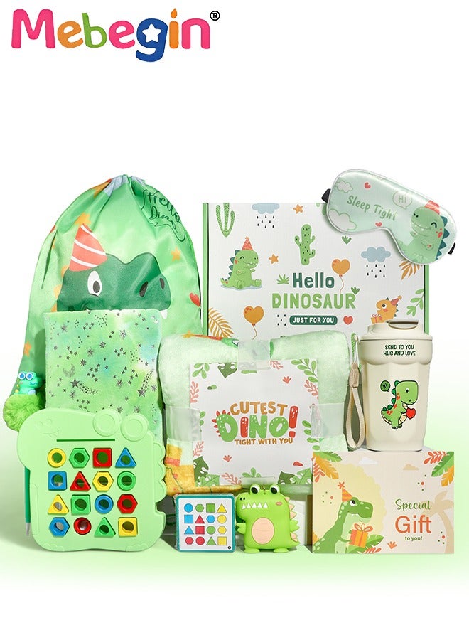MEBEGIN Kids Gift Set, Dinosaur-Themed Gifts Kit with 1*1.5m Blanket, Notebook, Dinosaur Oxford Cloth Backpack and Other Items, Cartoon Gift Box, Creative Gifts for Young Kids - Image 1
