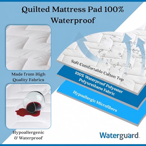 Waterguard Quilted Cotton Mattress Pad - Twin Size - Soft, Comfortable, and Fluffy Mattress Pad - Waterproof Mattress Protector Stretched 13" for Snug Fit on Regular Sized Mattress - Image 3