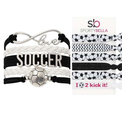 Infinity Collection SportyBella Soccer Gift Set – Bracelet and 6-Piece Hair Tie Pack – Soccer Accessories for Girls or Teams – Soccer Bracelet and Hair Ties for Players, Fans, or Coaches - Image 1