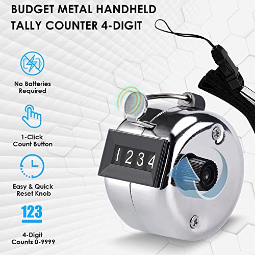 LABART Metal Handheld Tally Counter 4-Digit Number Count Clicker Counter, Hand Mechanical Counters Clickers Pitch Counter for Coaching, Chatting, Knitting, People, Lap, Fishing, Golf, Row & Many More - Image 2
