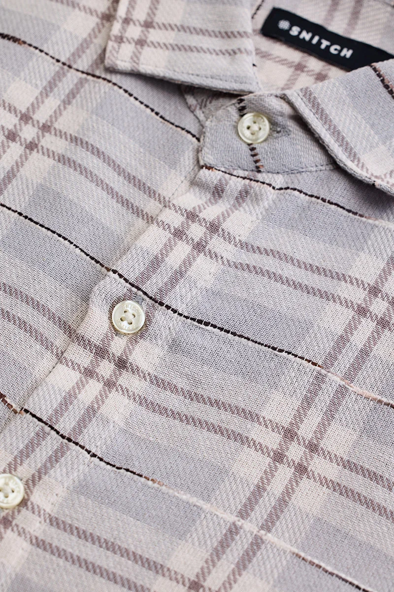 سنيتش Light Grey Checkered Long Sleeve Slim Fit Casual Shirt
