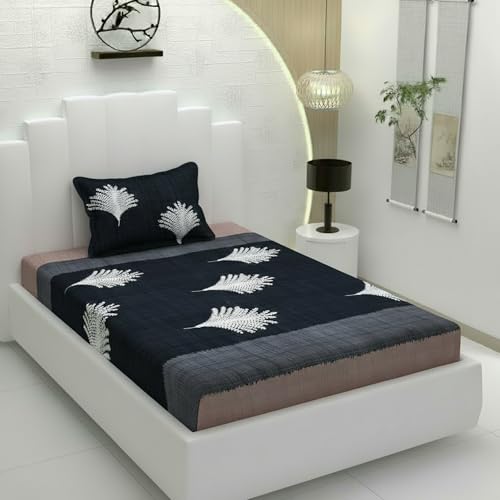 Filymore Flat Single Bed Sheet Grey Floral Bedcover with 1 Pillow Cover - 240 TC Soft Microfiber Single bedsheet for Single Size Bed, Bedspread is of Grey Color (90x60 Inches) - Image 1