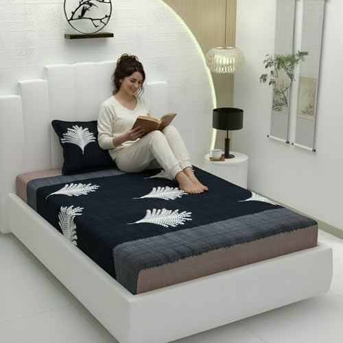 Filymore Flat Single Bed Sheet Grey Floral Bedcover with 1 Pillow Cover - 240 TC Soft Microfiber Single bedsheet for Single Size Bed, Bedspread is of Grey Color (90x60 Inches) - Image 3